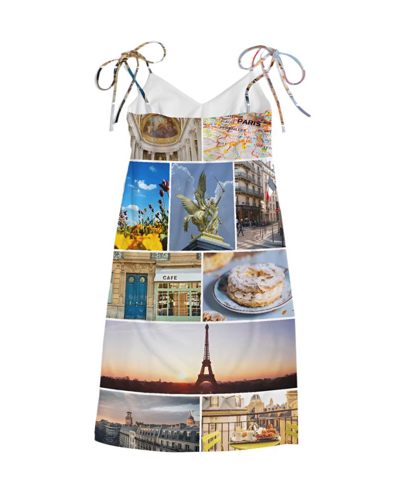 Parisian Collage Tie Strap Split Dress