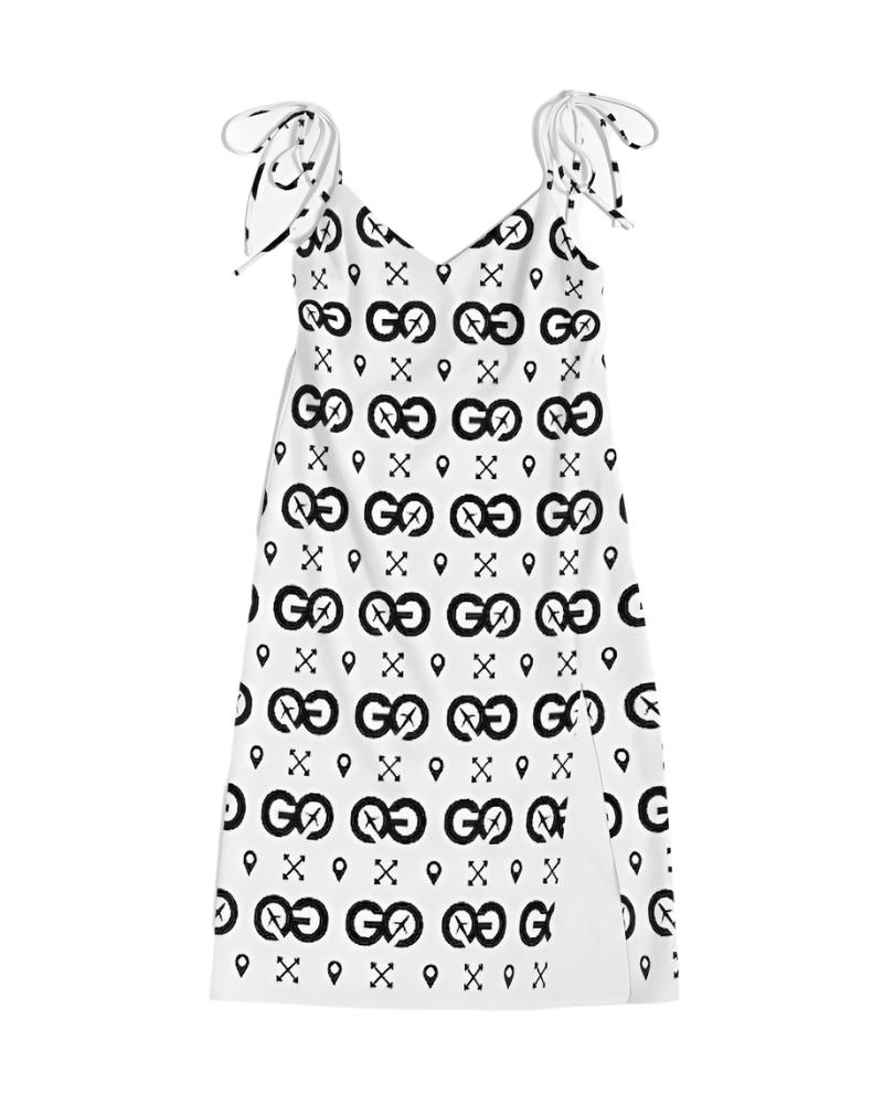 White & Black Tie Strap Split Dress