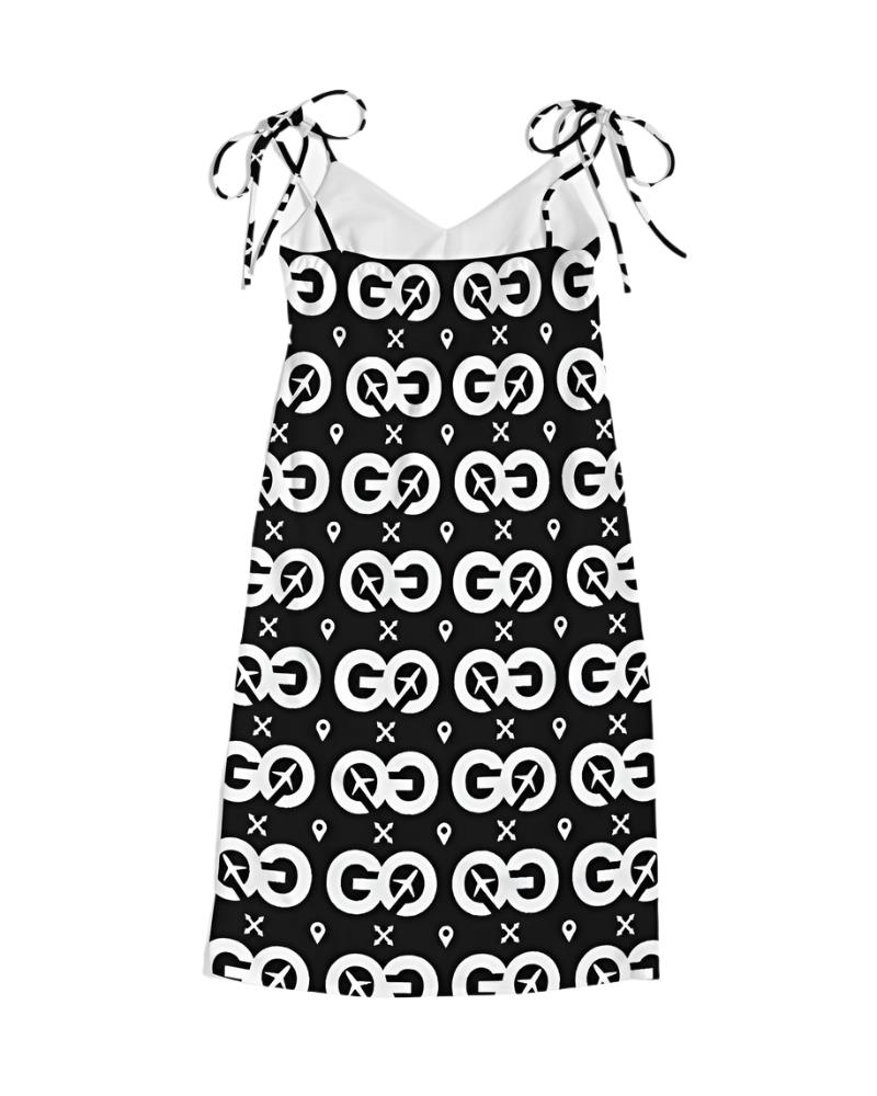 Black & White Tie Strap Split Dress