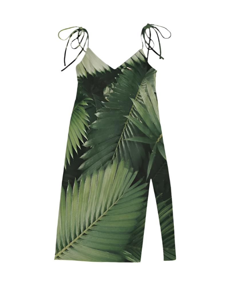 Green Tropics Tie Strap Split Dress