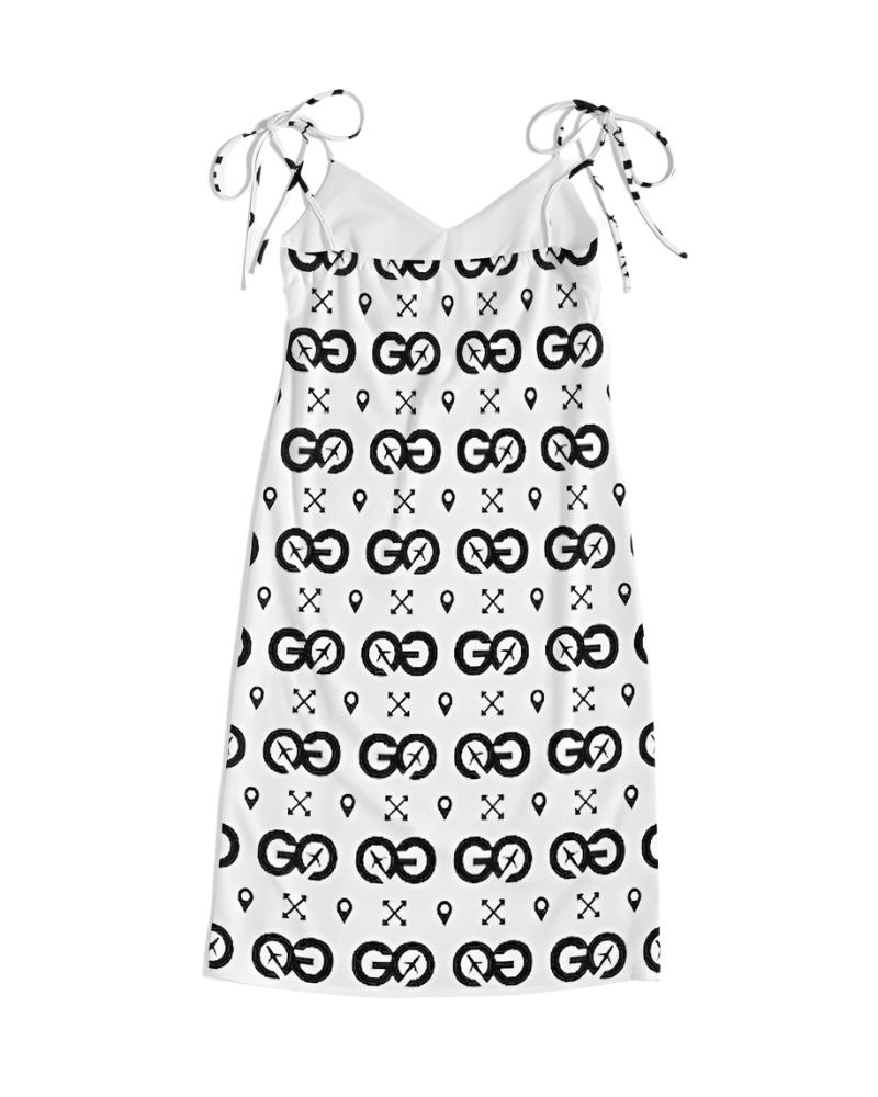 White & Black Tie Strap Split Dress