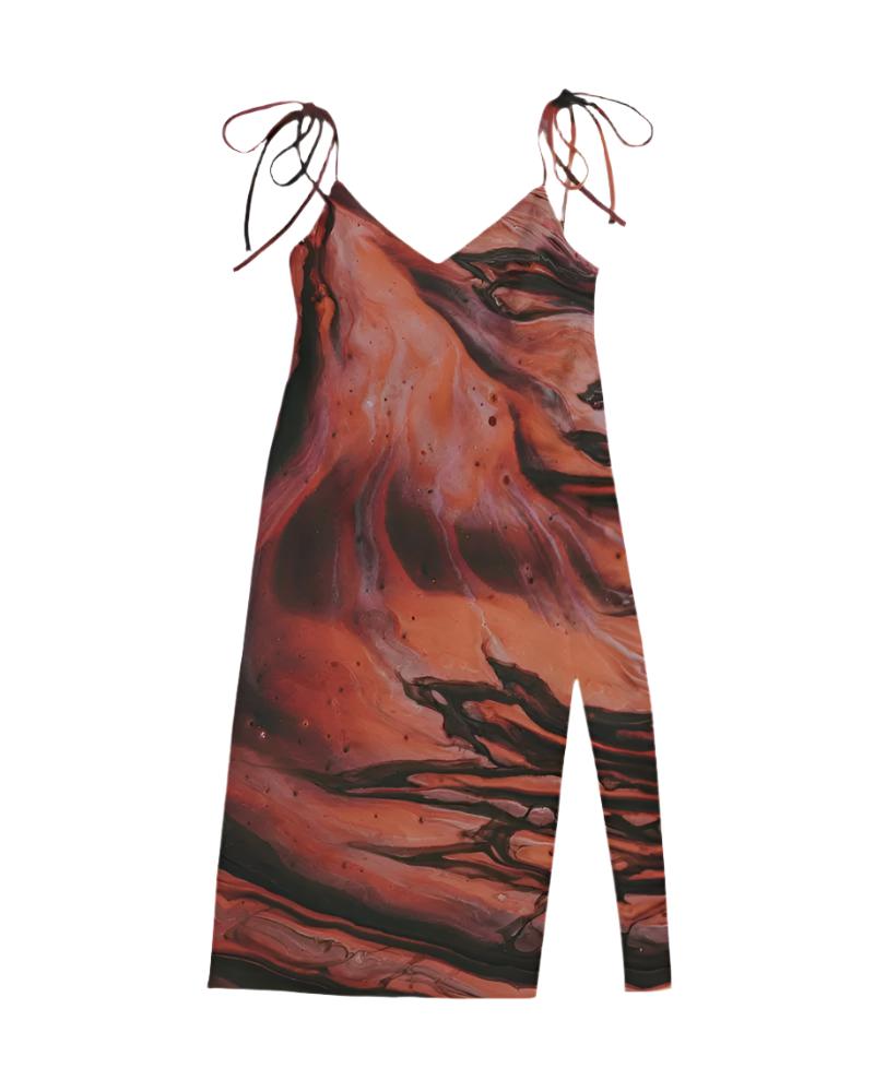 Fiery Elegance Tie Strap Split Dress