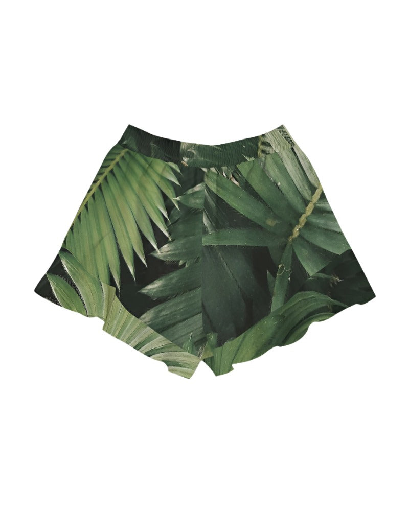 Women's Green Tropics Ruffle Shorts