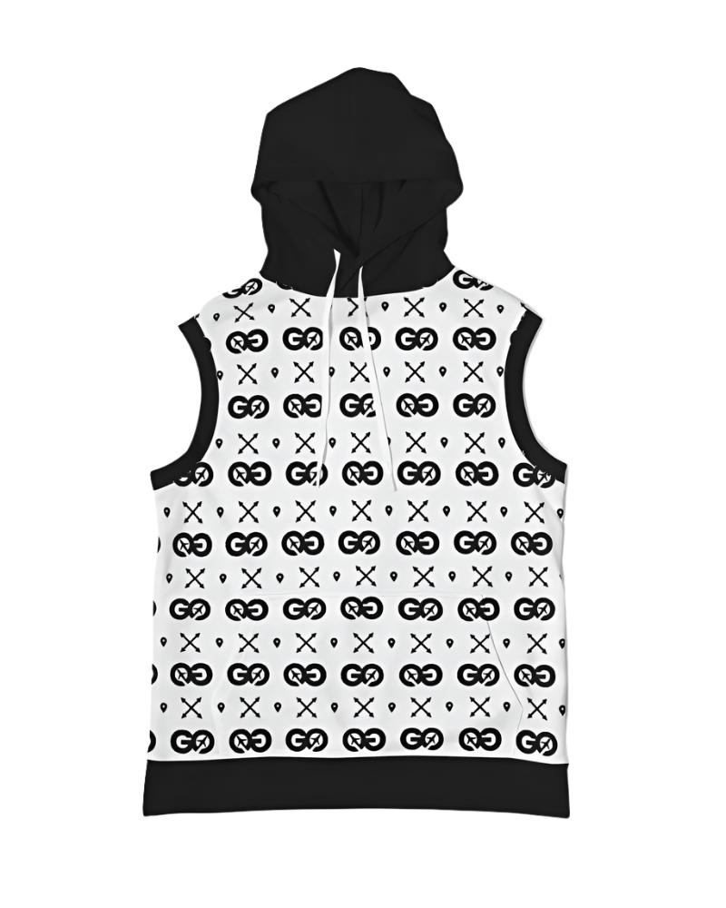 Men's Black-White SS Sleeveless Hoodie