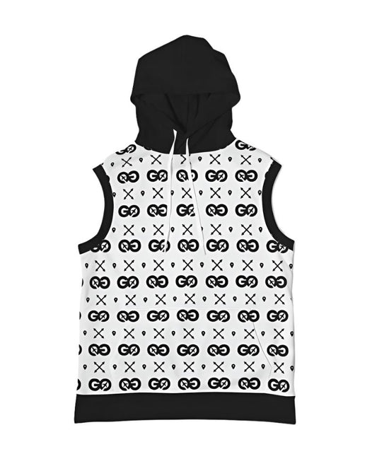 Men's Black-White SS Sleeveless Hoodie