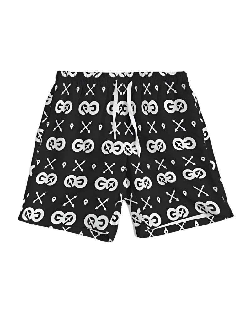 Men's Black SS Print Swim Trunk