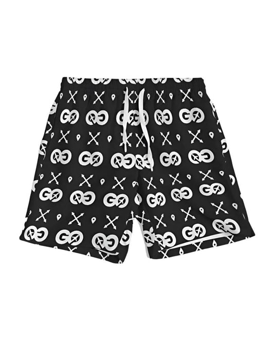 Men's Black SS Print Swim Trunk