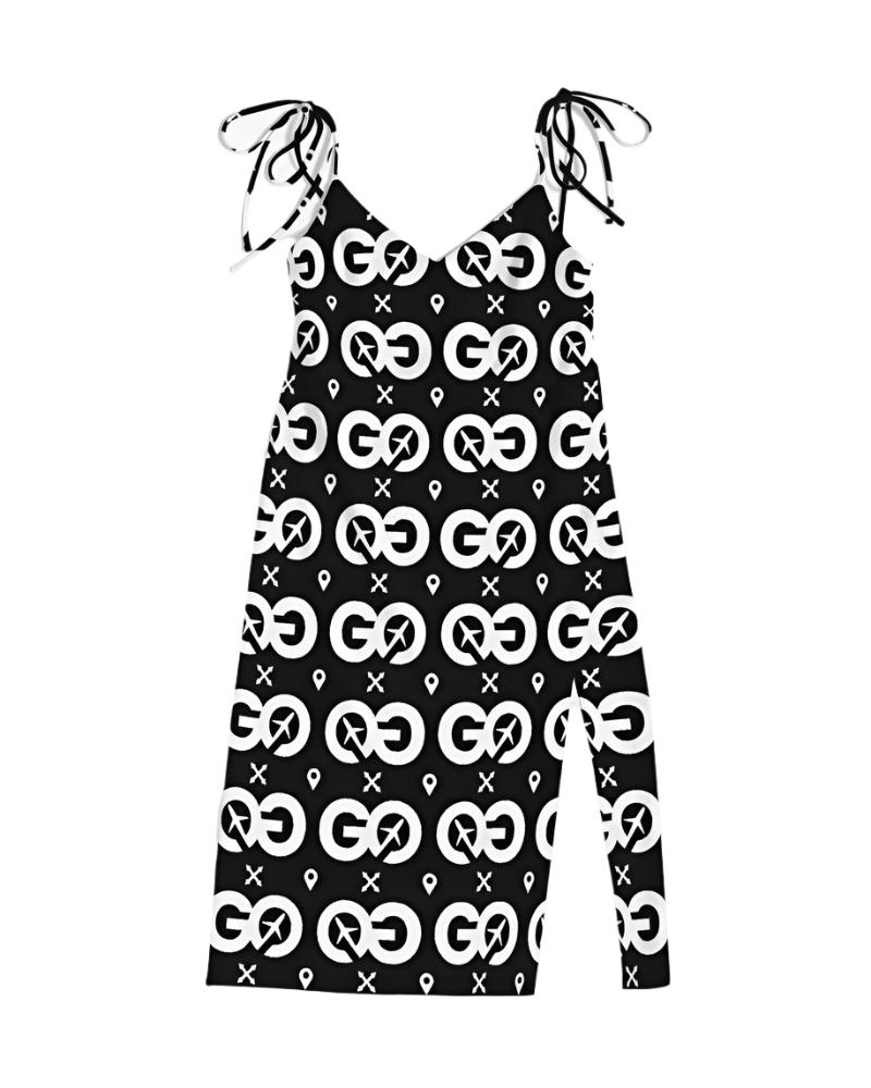 Black & White Tie Strap Split Dress