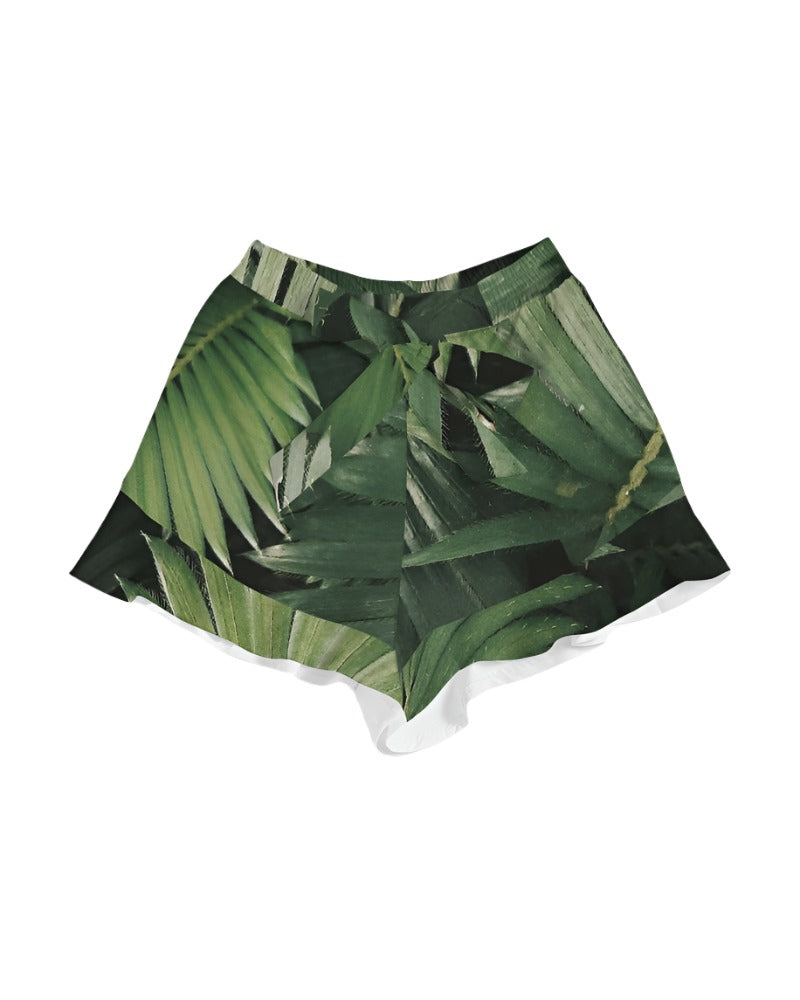 Women's Green Tropics Ruffle Shorts