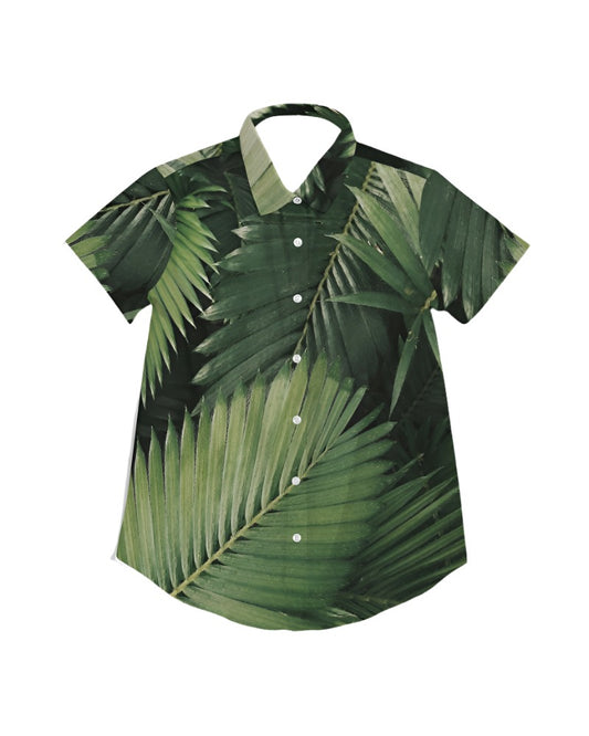 Women's Green Tropics Short Sleeve Button Up