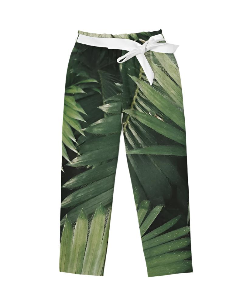 Women's Green Tropics Belted Tapered Pants
